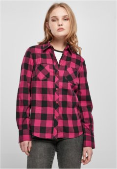 Ladies Turnup Checked Flanell Shirt  - wildviolet/black