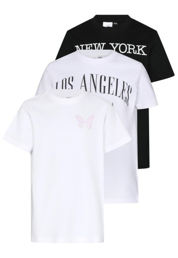 T-Shirt 3 Pack - kurzarm - New York & Los Angeles & Butterfly white+white+black 122/128
