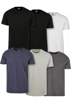 Pánske tričko Urban Classics Basic 6ks - čierne, čierne, biele, šedé, tmavo šedé, modré