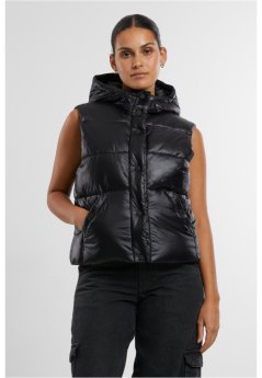 Ladies Essentials Shiny Puffer Vest with Hood - black