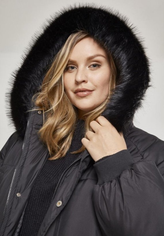 Černý dámský zimní kabát Urban Classics Oversize Faux Fur Puffer
