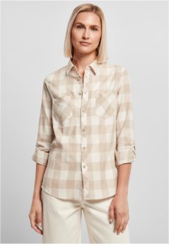 Ladies Turnup Checked Flanell Shirt  - whitesand/lighttaupe