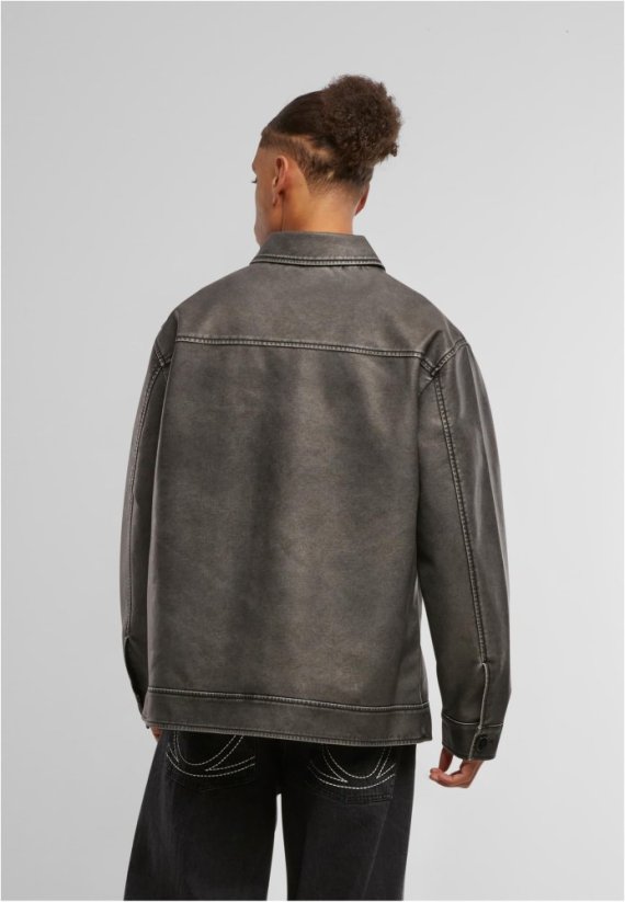 Synthetic Vintage Leather Shirt Jacket black M