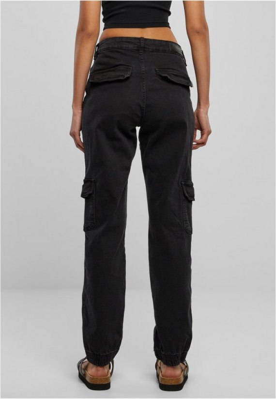 Ladies Organic Stretch Denim Cargo Pants - black washed