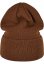 Synthetic Leatherpatch Long Beanie - toffee