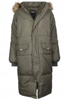 Dámsky kabát Urban Classics Ladies Oversize Faux Fur Puffer Coat - olivový