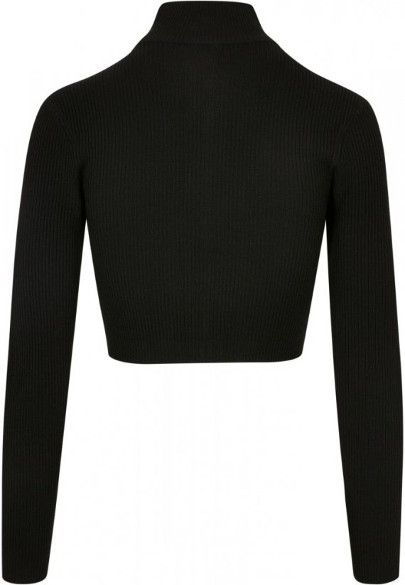 Ladies Cropped Rib Knit Zip Cardigan - black