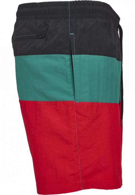 Color Block Swimshorts - firered/black/green