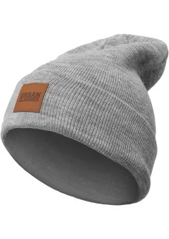 Čepice Urban Classics Leatherpatch Long Beanie - grey