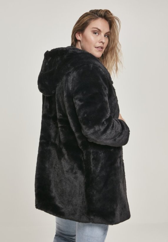 Dámský kabát Urban Classics Hooded Teddy - černý