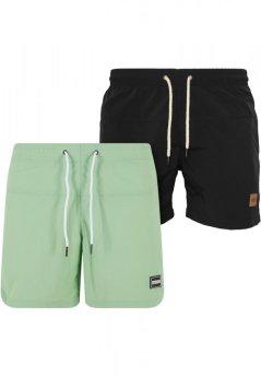 Pánske kúpacie kraťasy Urban Classics Block 2-pack - čierne a zelenkavé