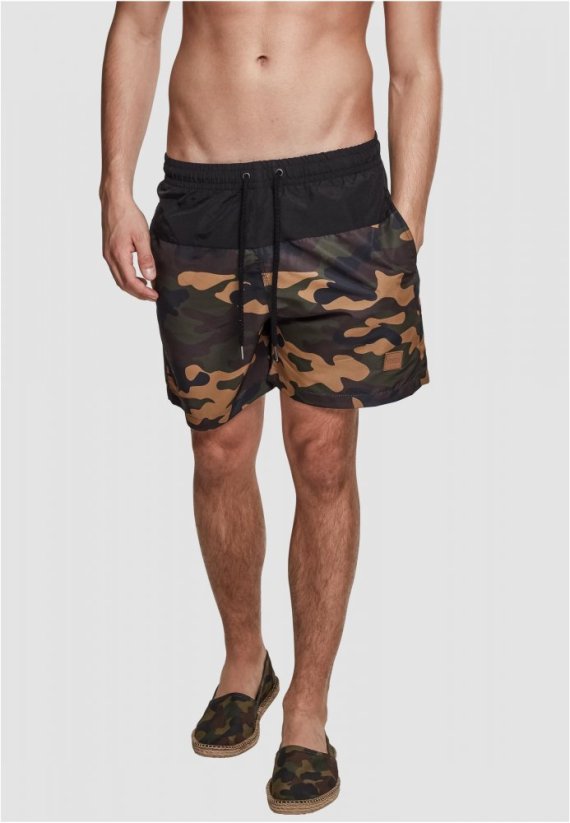 Pánské koupací kraťasy Urban Classics Block Swim Shorts - blk/woodcamo