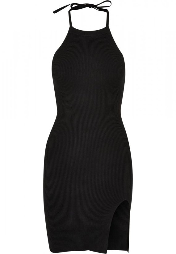 Ladies Rib Knit Neckholder Dress - black