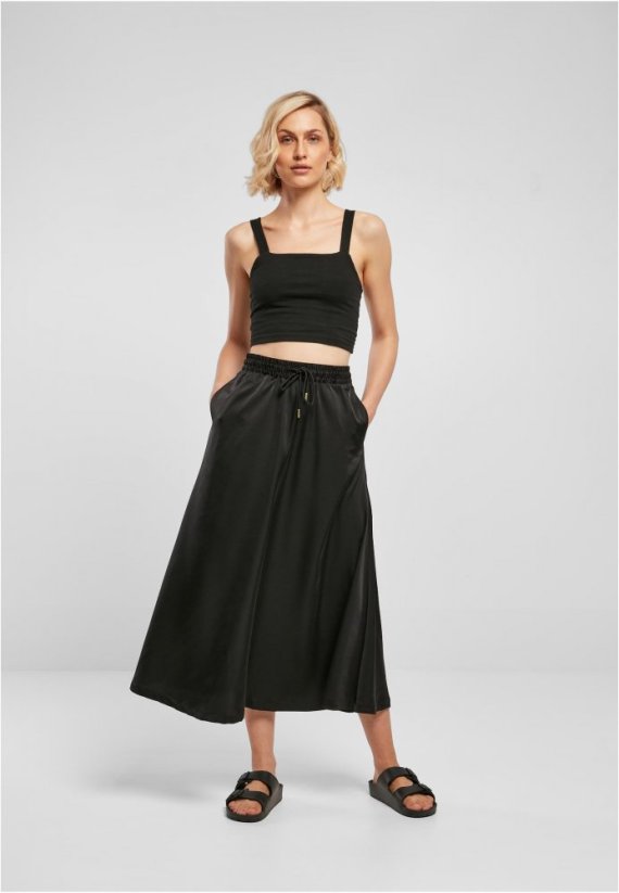 Sukně Urban Classics Ladies Satin Midi Skirt - black - Velikost: M