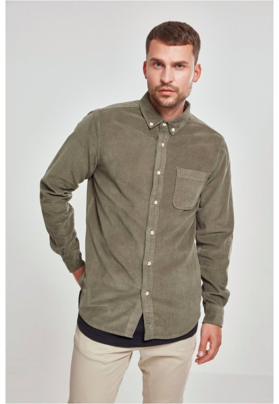 Pánská košile Urban Classics Corduroy Shirt - olivová