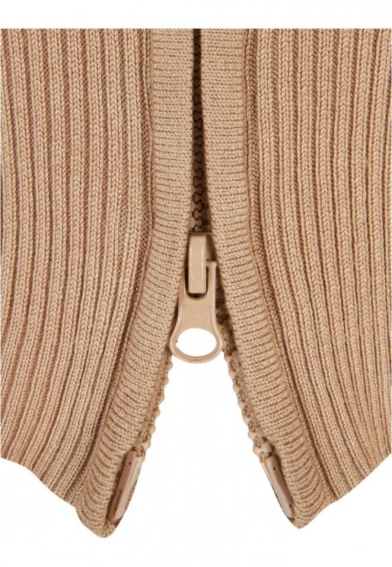 Ladies Cropped Rib Knit Zip Cardigan - unionbeige