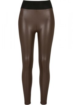 Ladies Faux Leather High Waist Leggings - brown