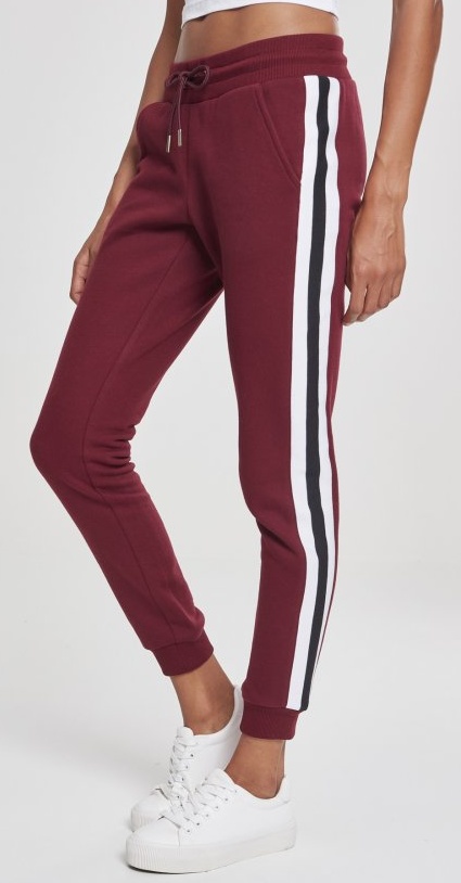 Dámske tepláky Urban Classics Ladies College Contrast Sweatpants - vínové s bielymi prúžkami
