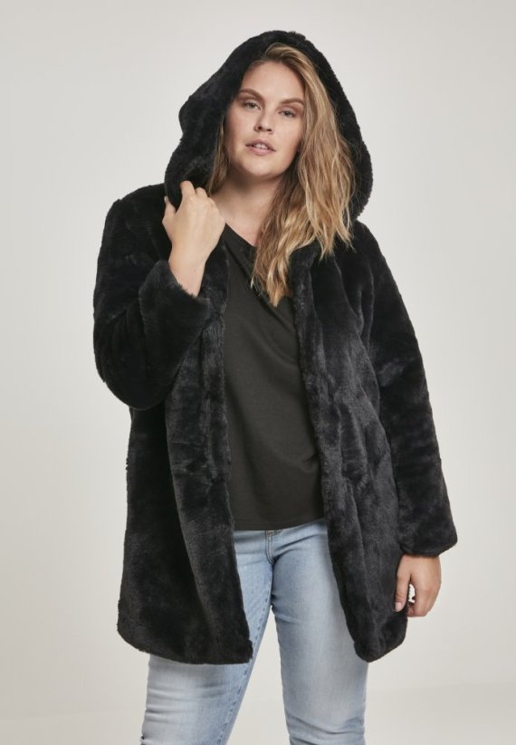 Dámský kabát Urban Classics Hooded Teddy - černý