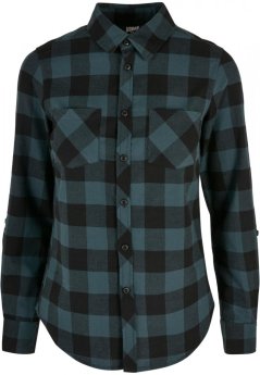Ladies Turnup Checked Flanell Shirt - jasper/black