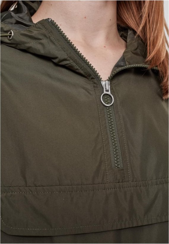 Ladies Basic Pull Over Jacket - dark olive