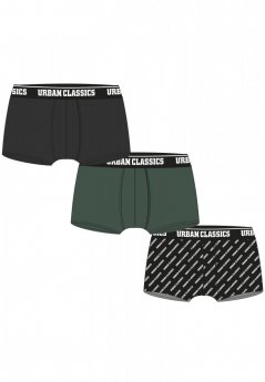 Boxer Shorts 3-Pack - darkgreen+black+branded aop