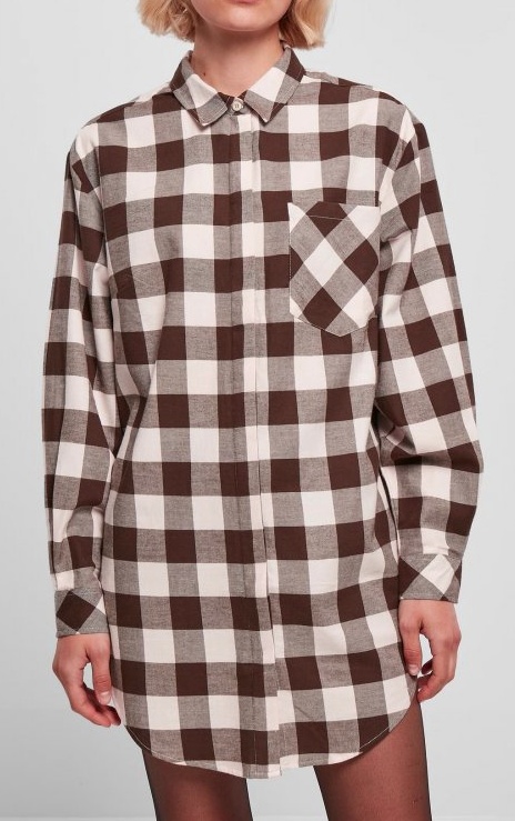 Dámská košile Urban Classics Ladies Oversized Check Flannel Shirt Dress - pink/brown