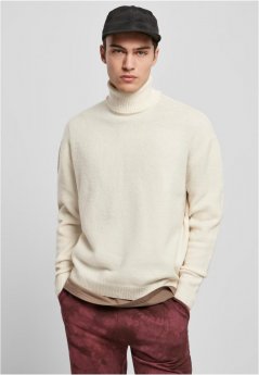 Pánsky sveter Urban Classics Oversized Roll Neck Sweater - biely