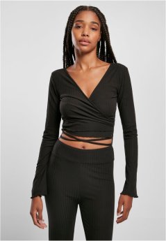 Tričko Urban Classics Ladies Cropped Rib Wrapped Longsleeve - black