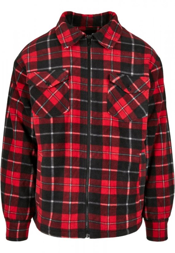 Pánská jarní bunda Urban Classics Plaid Teddy Lined - červená,černá