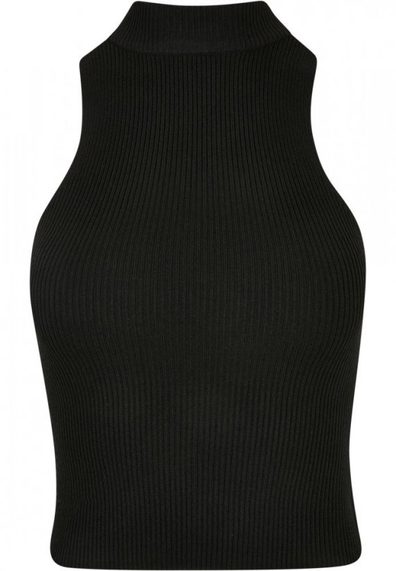 Ladies Short Rib Knit Turtleneck Top - black
