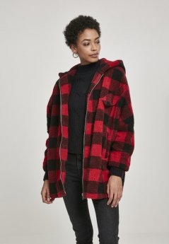 Urban Classics Ladies Hooded Oversized Check Sherpa Jacket