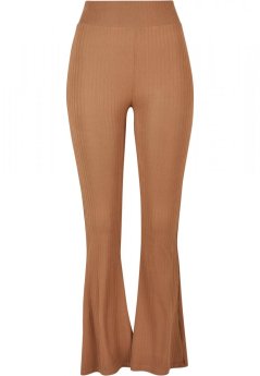 Ladies High Waist Rib Flared Leggings - darktaupe
