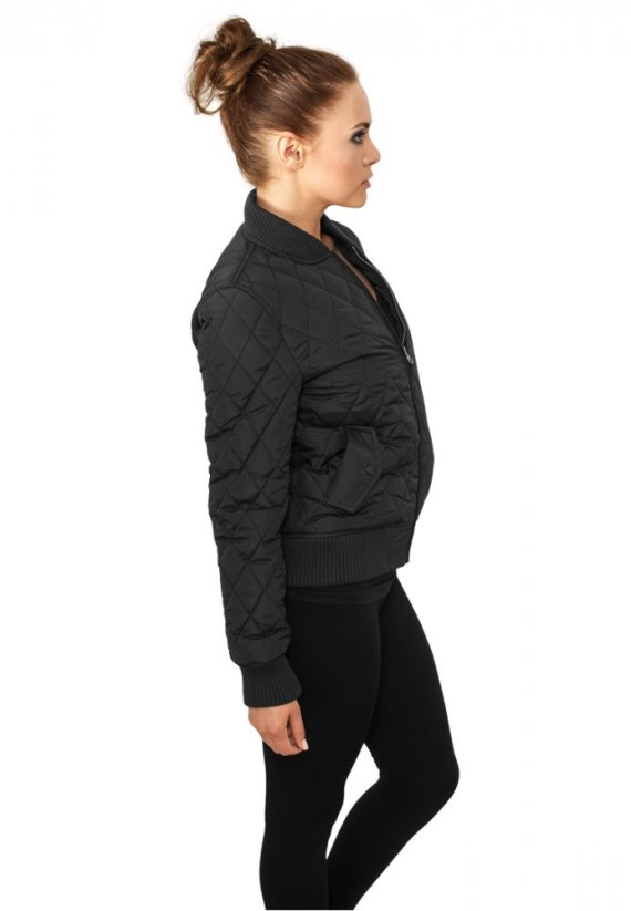 Dámská prošívaná bomber bunda Urban Classics Diamond Quilt Nylon - černá
