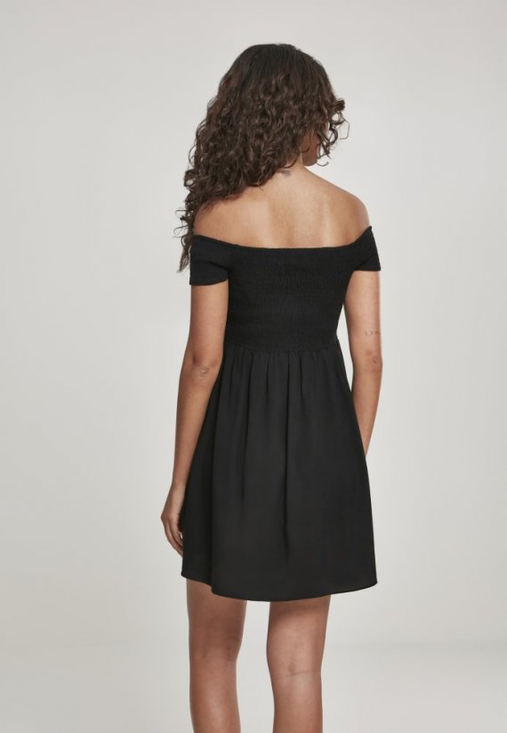 Urban Classics Ladies Smoked Off Shoulder Dress - black