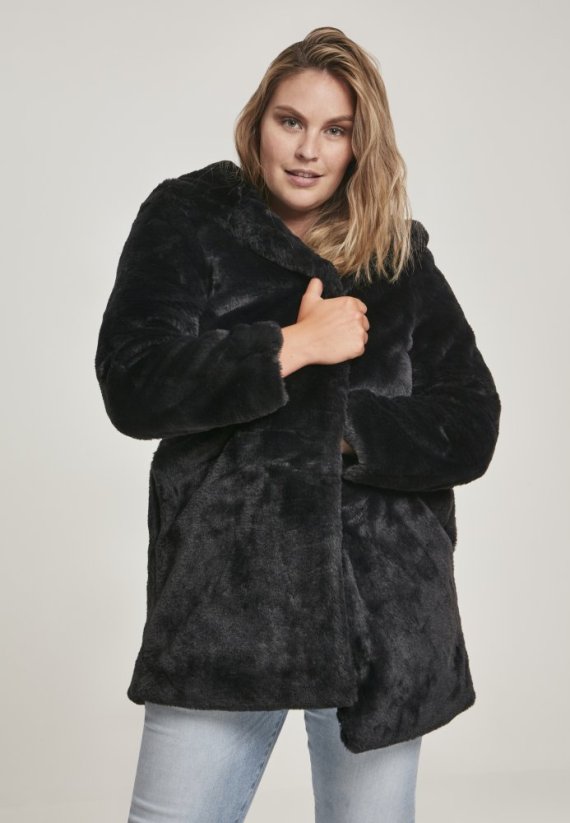 Dámský kabát Urban Classics Hooded Teddy - černý