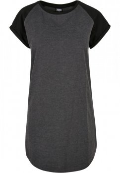 Šedo/černé dámské tričkové šaty Urban Classics Contrast Raglan
