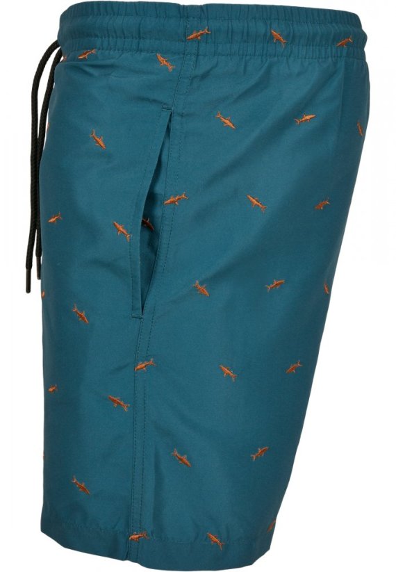 Šortky Embroidery Swim Shorts - shark/teal/toffee