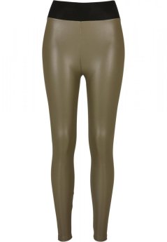 Ladies Faux Leather High Waist Leggings - olive