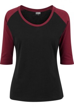 Ladies 3/4 Contrast Raglan Tee - blk/burgundy
