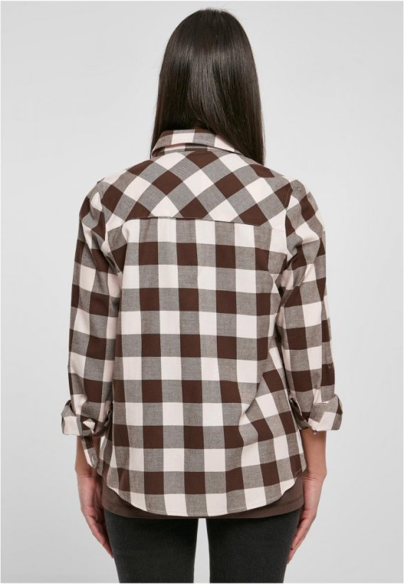 Ladies Turnup Checked Flanell Shirt - pink/brown