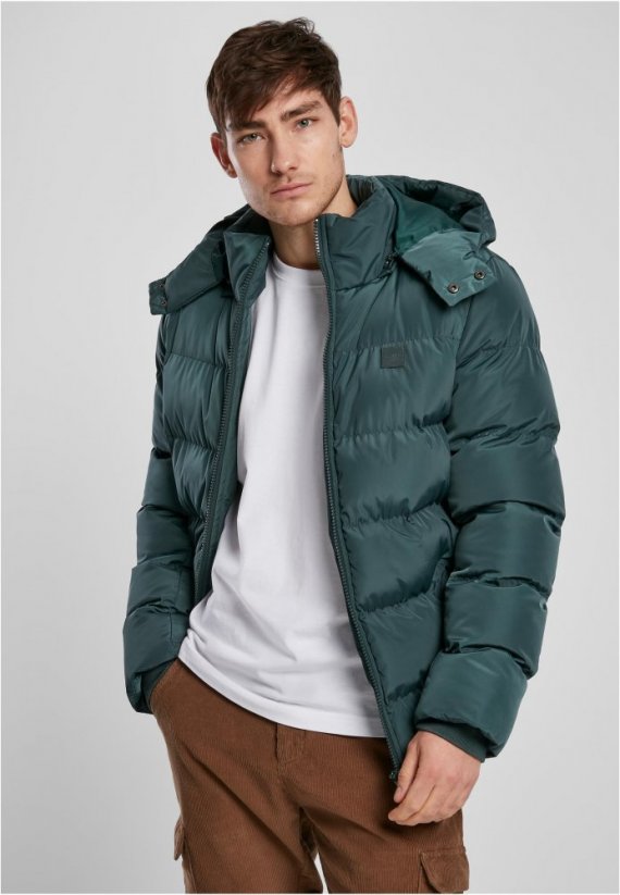 Zelená pánska bunda Urban Classics Hooded Puffer Jacket