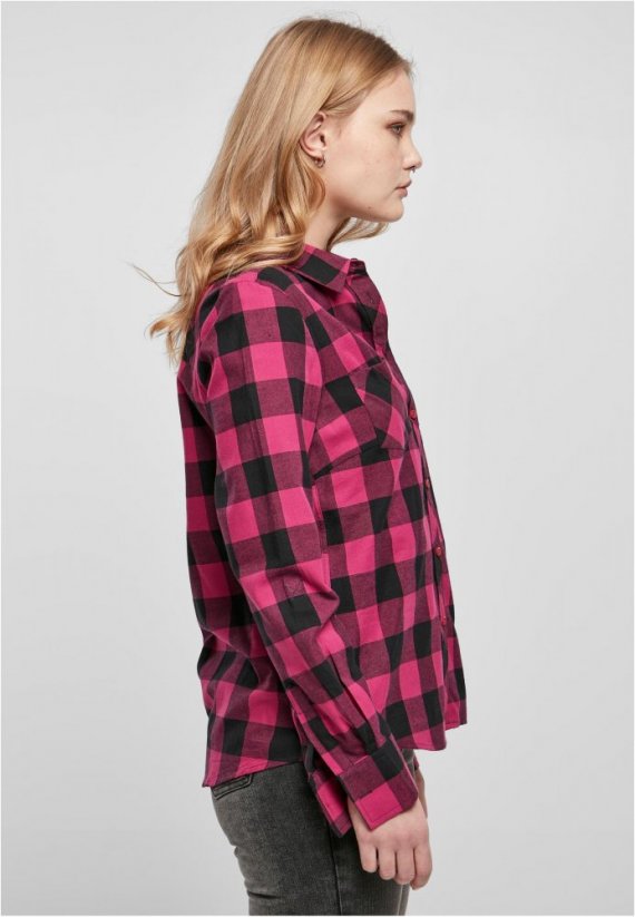 Ladies Turnup Checked Flanell Shirt - wildviolet/black
