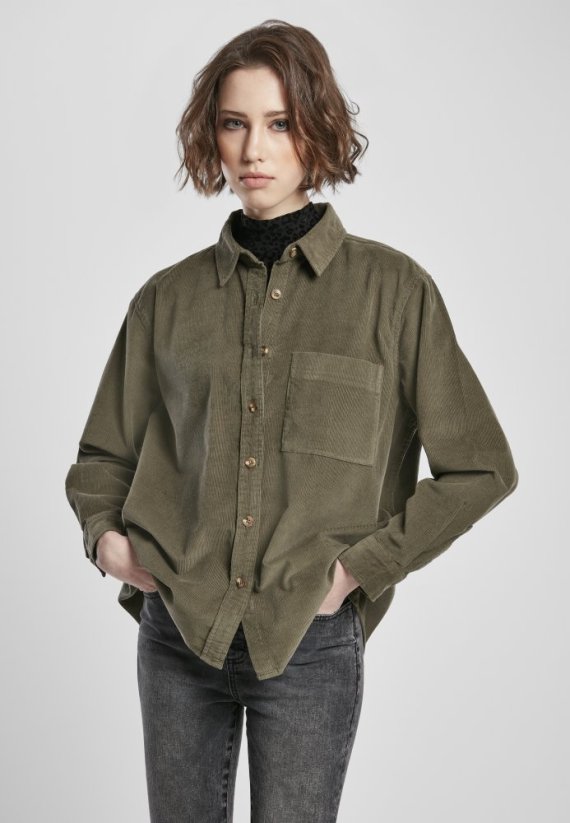 Dámska košeľa Urban Classics Corduroy Oversized Shirt - olive