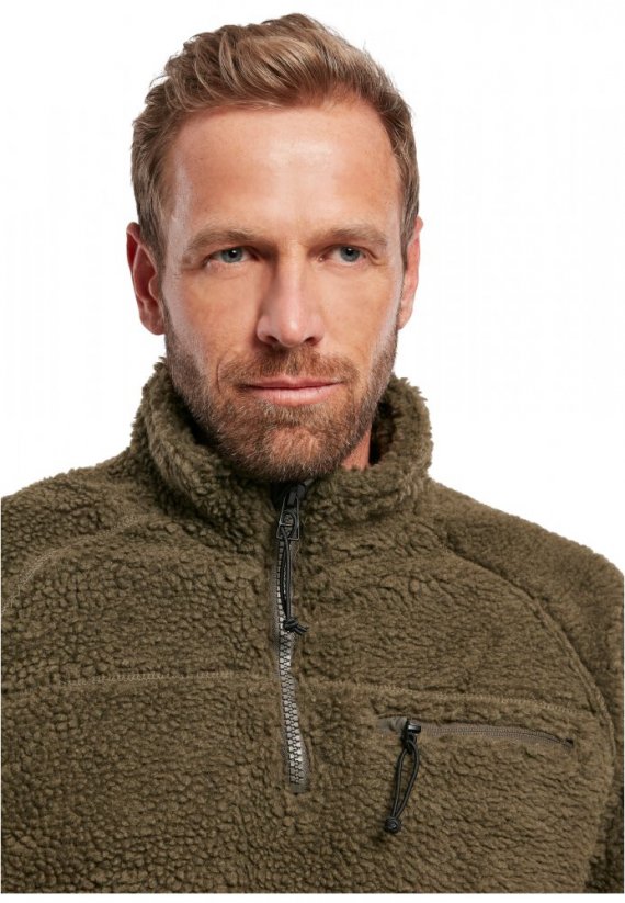 Pánska fleecová bunda Brandit Teddyfleece Troyer - olivová - Veľkosť: L