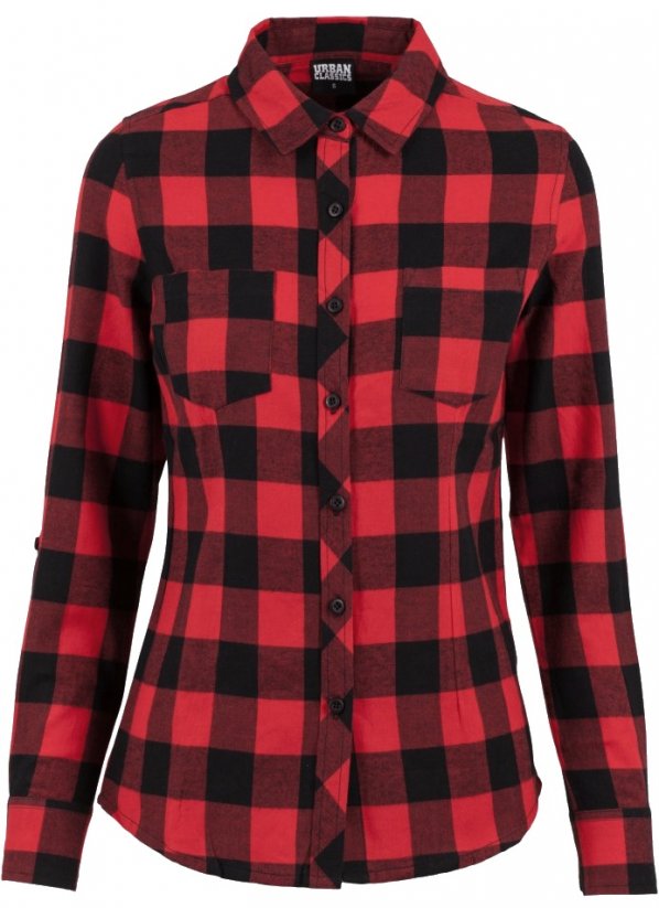 Košile Urban Classics Ladies Turnup Checked Flanell Shirt - blk/red