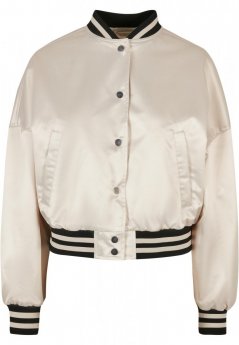 Ladies Short Oversized Satin College Jacket - softseagrass