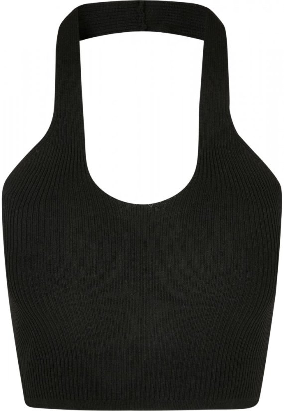 Ladies Rib Knit Crossed Neckholder Top - black