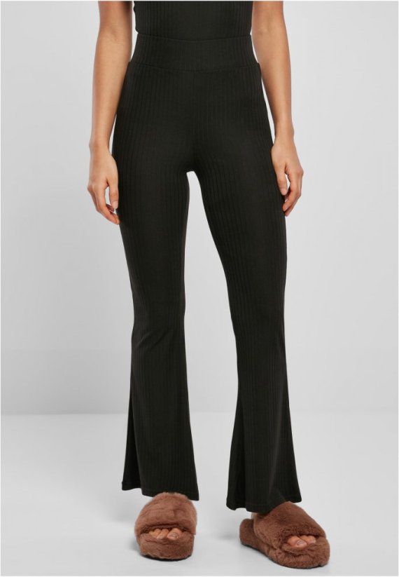 Ladies High Waist Rib Flared Leggings - black