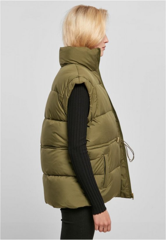 Ladies Waisted Puffer Vest - olive
